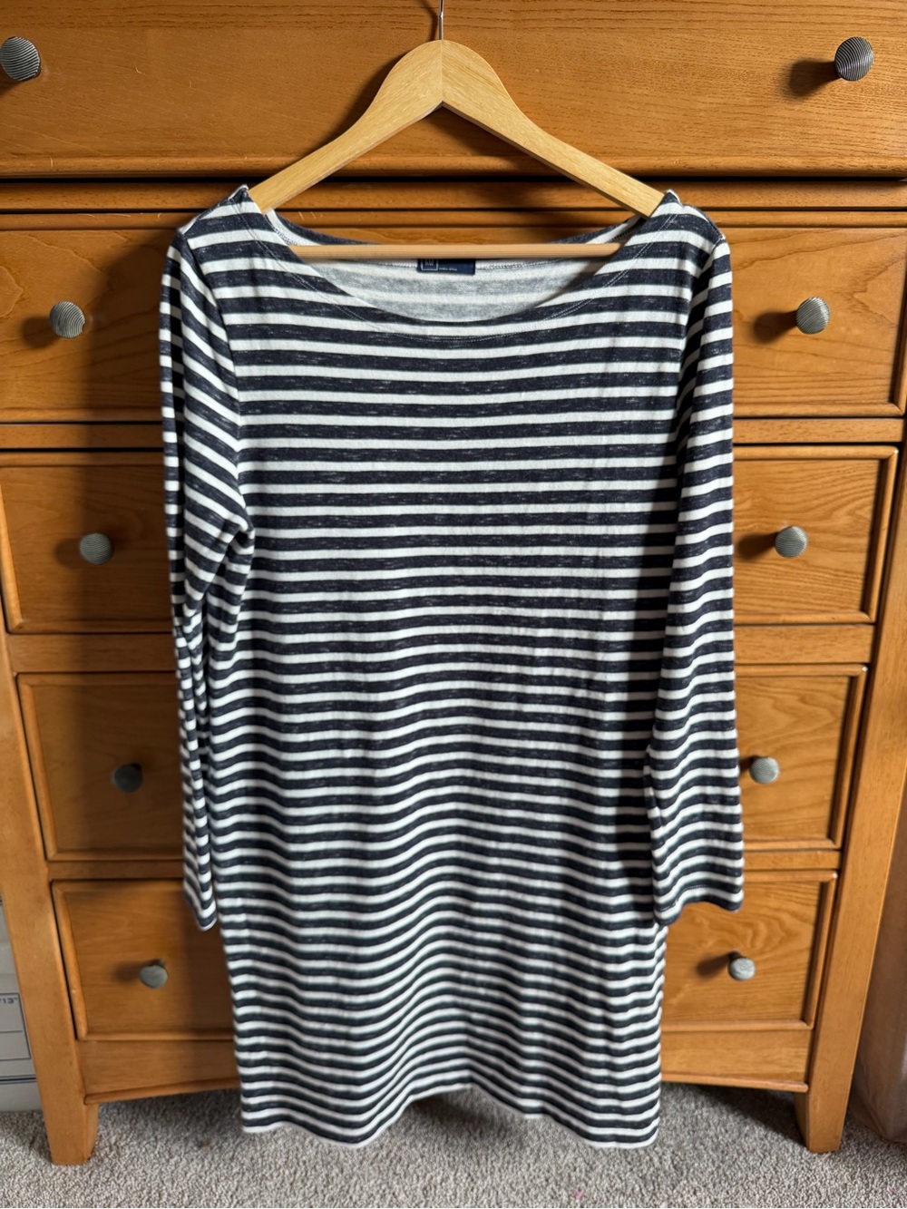 Gap Womens Blue Striped Long Sleeve Boatneck Shift Knit Dress 100% Cotton Size L